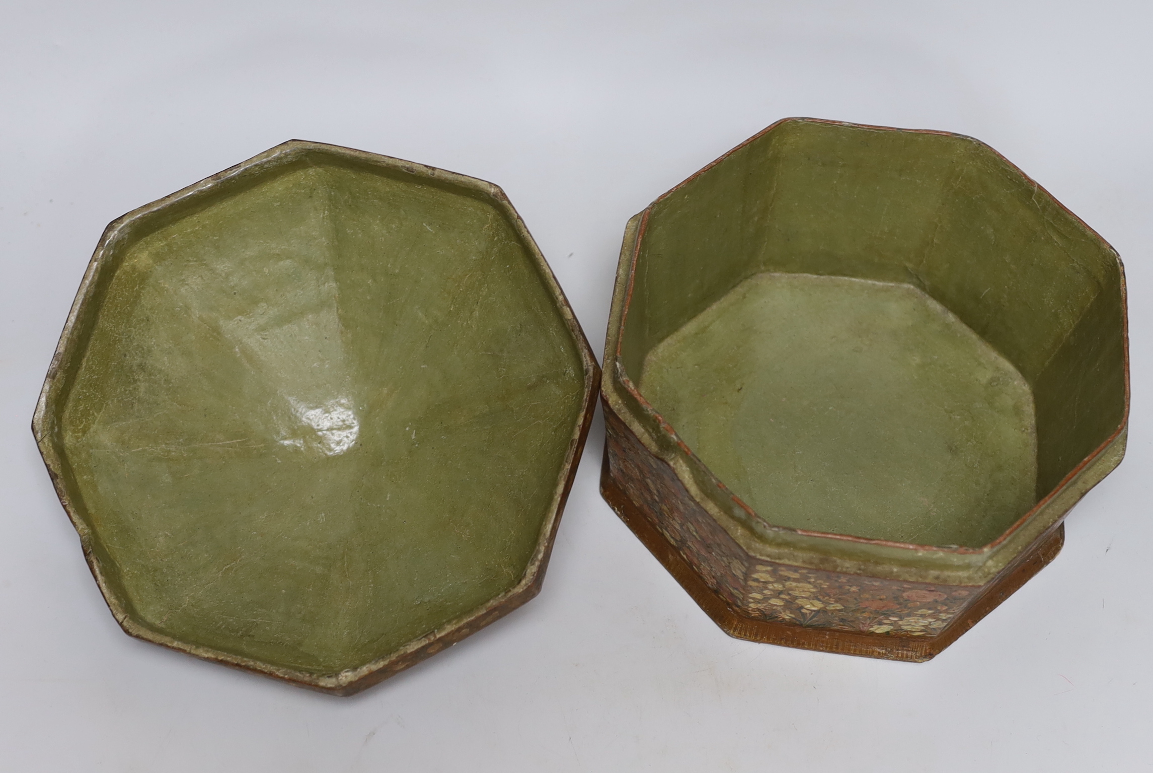 An octagonal Kashmiri box, 23cm wide